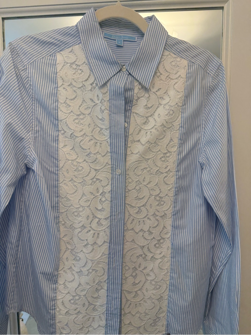 Draper James Blue Stripe Shirt with White Lace Front